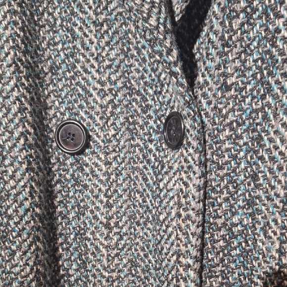 Vintage Wool Herringbone Pea Coat, Double Breasted, Leather Details, Sz 20, NWOT - Picture 7 of 15